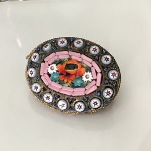 Vintage Floral Mosaic Brooch Pin Antique Jewelry